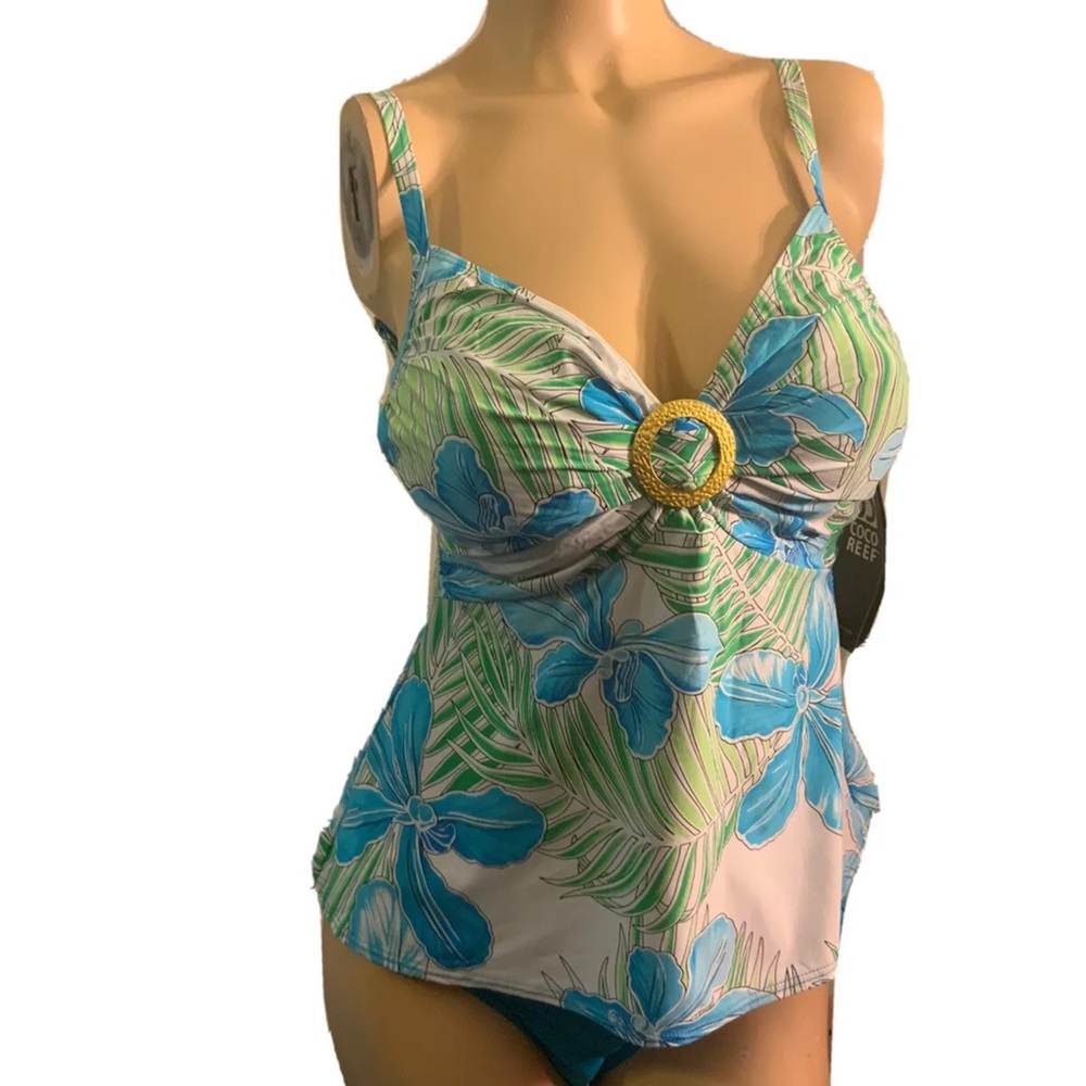 CoCo Reef Tankini Underwire Swim Set~ Sz 36C~ MED bot.Blue & White ~ Floral NWT